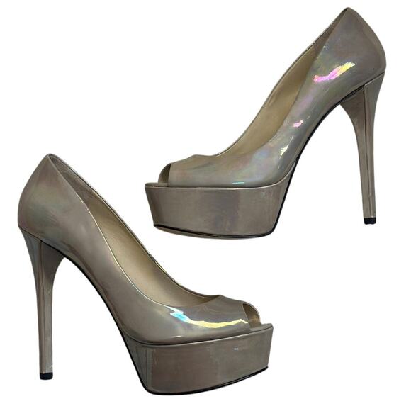 Brian Atwood 8.5 Opalescent Platform Stiletto Peeptoe Pump Heels Formal Bridal - Picture 1 of 8